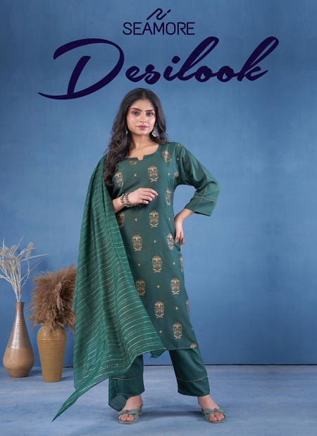 Desilook By Seamore Art Silk Printed Kurti With Bottom Dupatta Wholesale Market In Surat Catalog